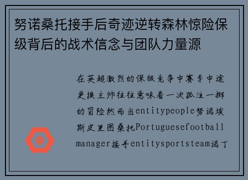 努诺桑托接手后奇迹逆转森林惊险保级背后的战术信念与团队力量源 努诺桑托接手后奇迹逆转森林惊险保级背后的战术信念与团队力量源